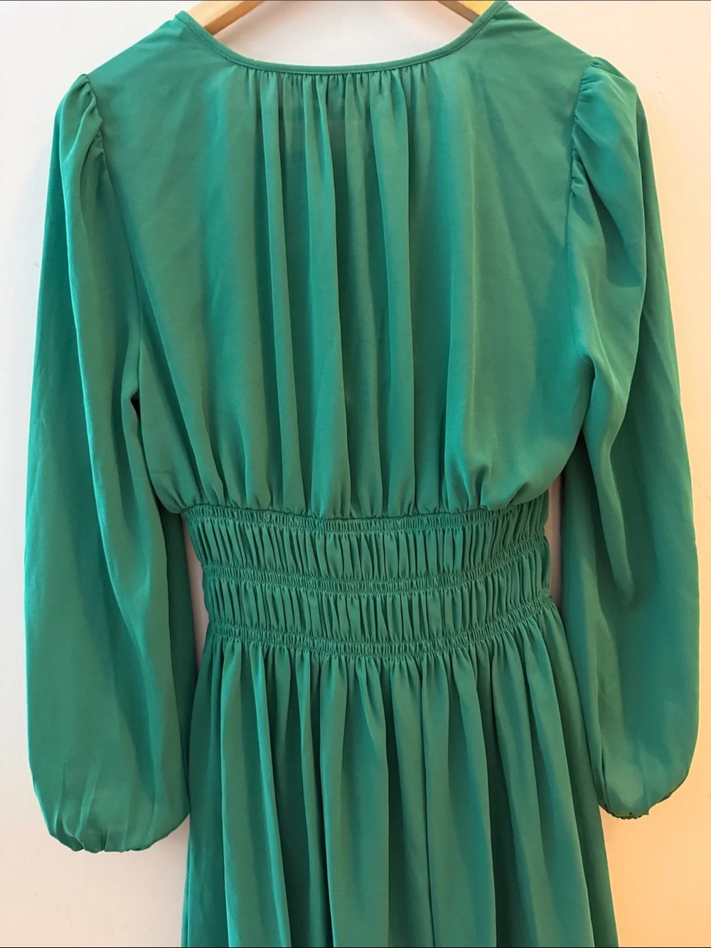 Nanette Lepore Teal V-Neck Long Sleeve Smocked Waist Dress
